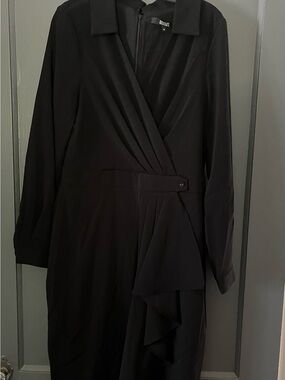 Maggy London Black Long-Sleeve Wrap Dress with Ruffle Detail